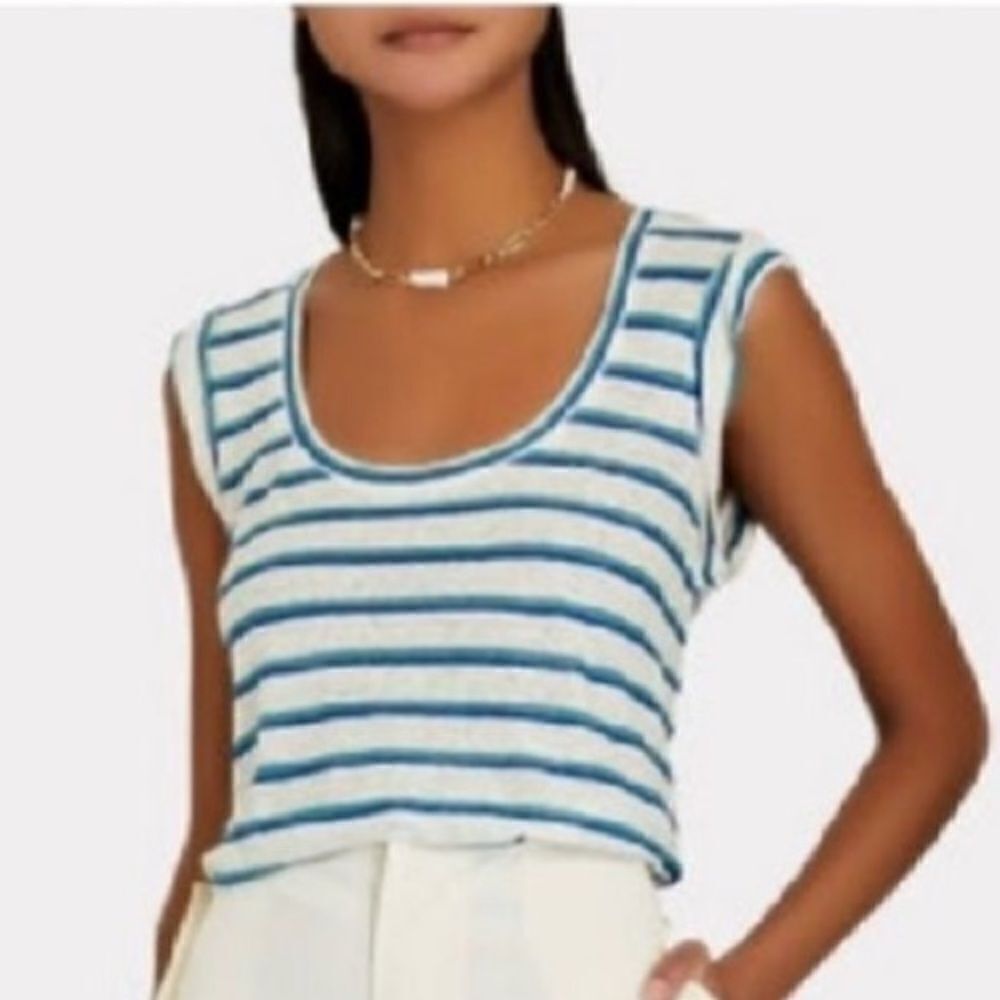 New Veronica Beard ARION MUSCLE TEE COLOR OFF WHITE MULTI XS Linen